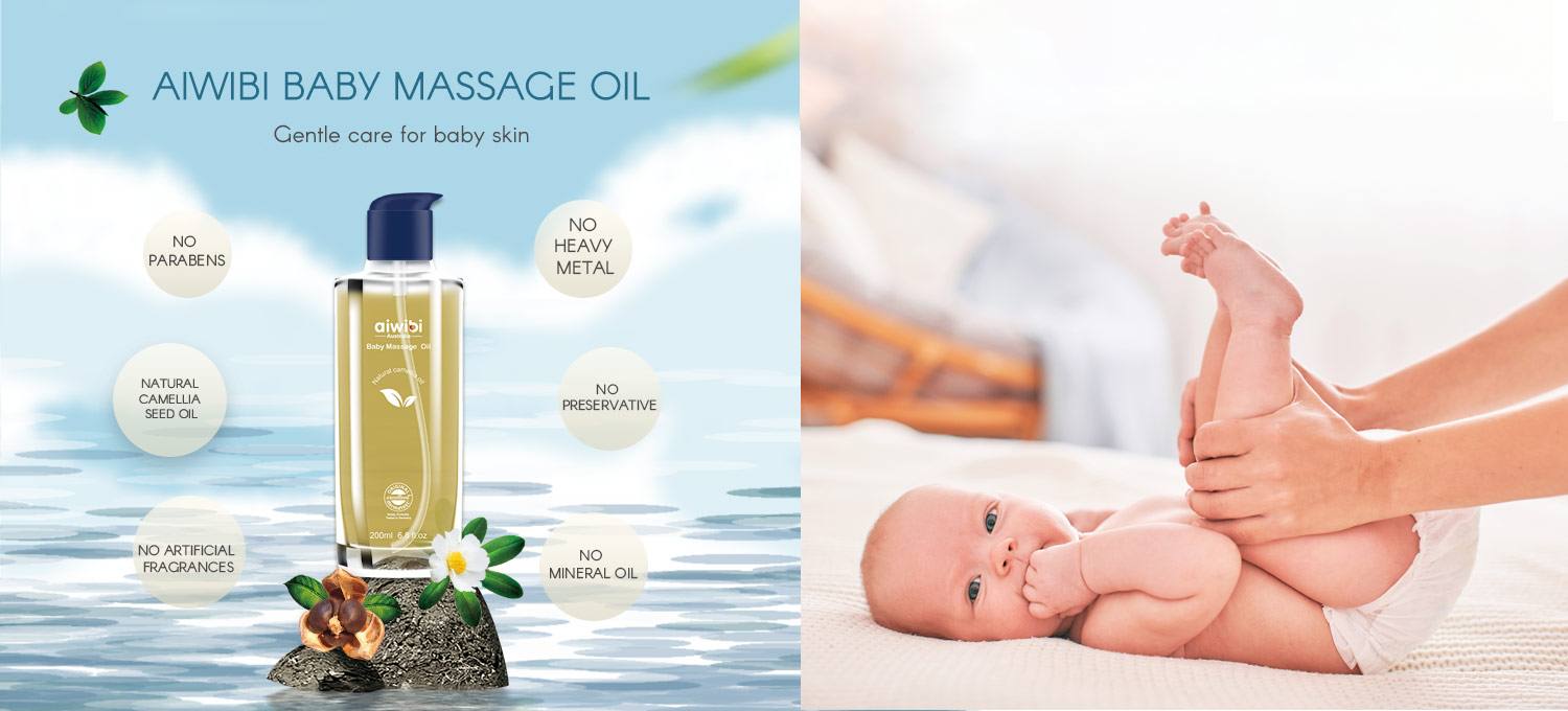 Huile de massage naturelle pour bébé aux graines de camélia relaxante et aidant au sommeil