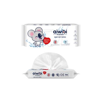 Lot de 3 paquets de 80 lingettes humides pour bébé de qualité supérieure à 99,91 % d'eau pure.